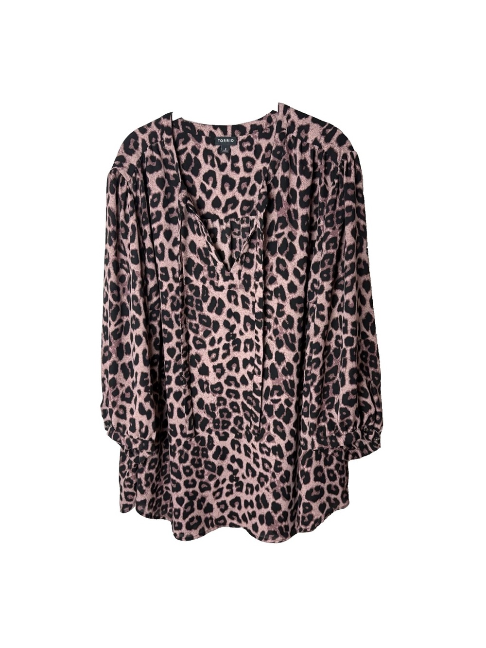 Torrid Georgette Bow Tie Blouse Plus Size 4 4X Top 3/4 Sleeves Leopard Black
